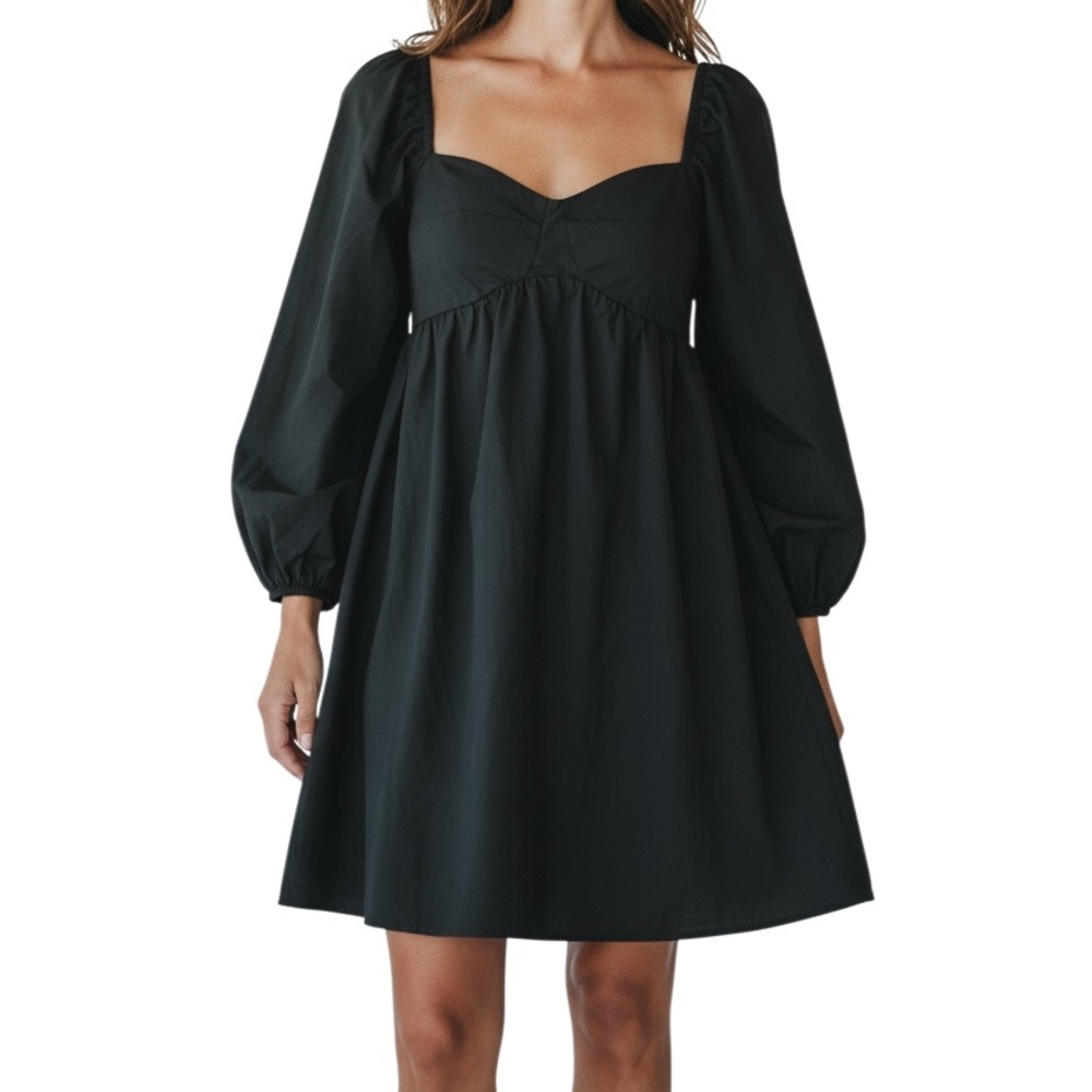 Oak + Fort Long Puff Sleeve Dress Black